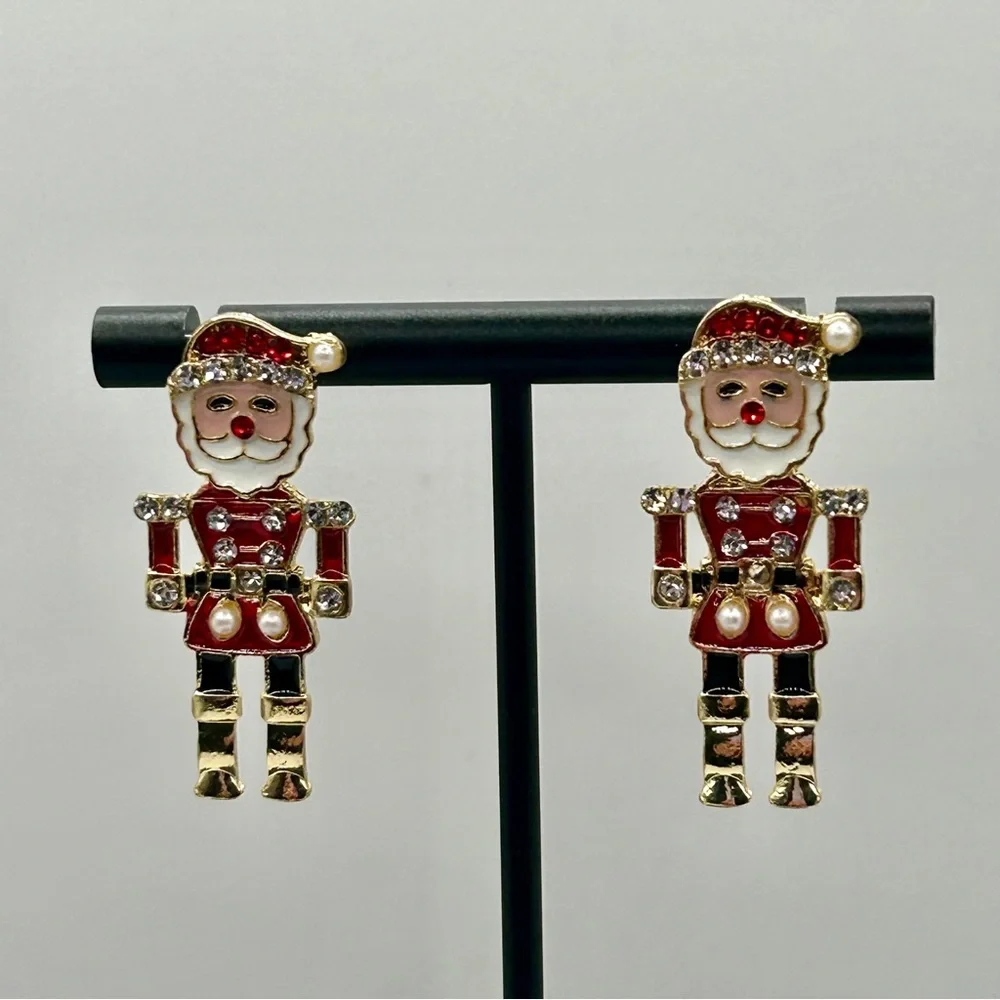 Fashion Jewelry Santa Earrings - Red and Gold - Picture 2 of 3
